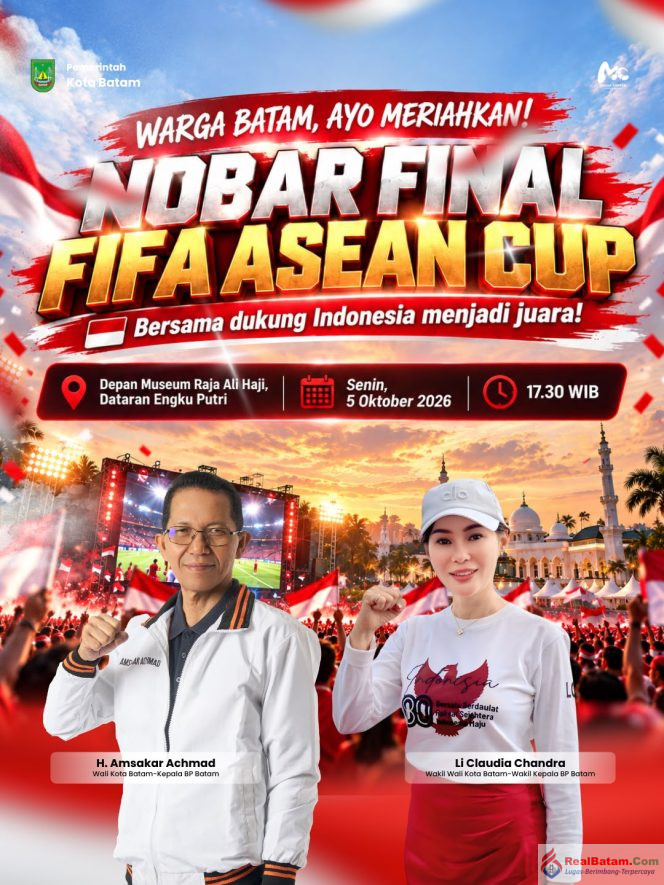 
					Pemko Batam gelar nobar Final FIFA ASEAN CUP 2026 di Dataran Engku Putri Batamcentre, Senin (5/10/2026).